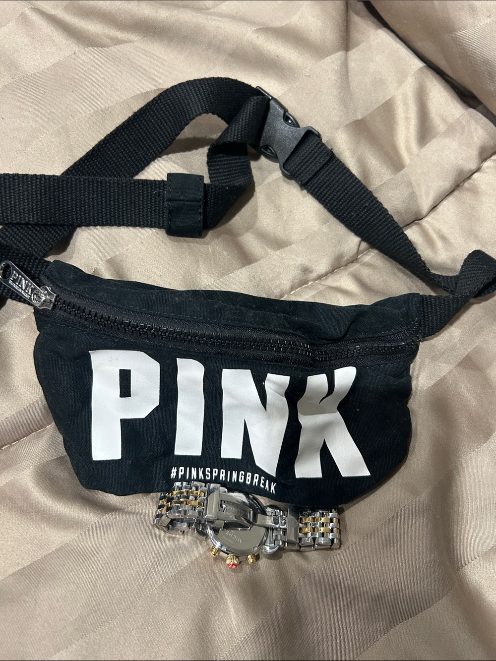 PINK Victoria's Secret Black Kids Logo Fanny Pack with White Print - Picture 1 of 1